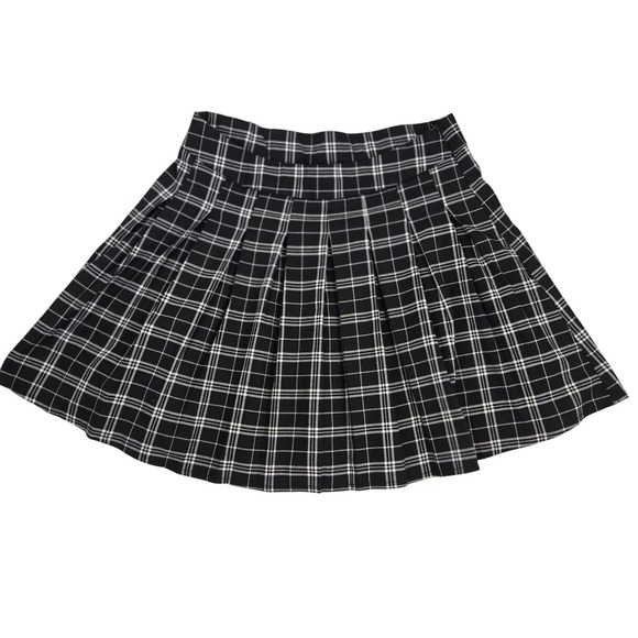 Stradivarius Plaid Pleated Mini Skirt Black White Checkered‎ Schoolgirl M Punk - Picture 1 of 9